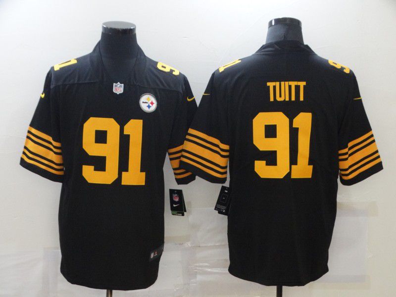 Men Pittsburgh Steelers #91 Tuitt Black yellow Nike Limited Vapor Untouchable NFL Jerseys